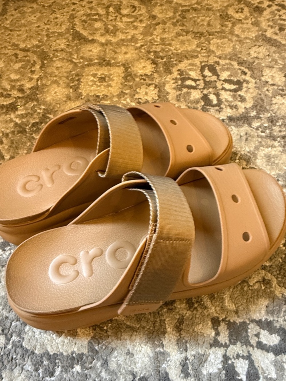 CROCS Women's Tan Dual-Strap Slide Sandals